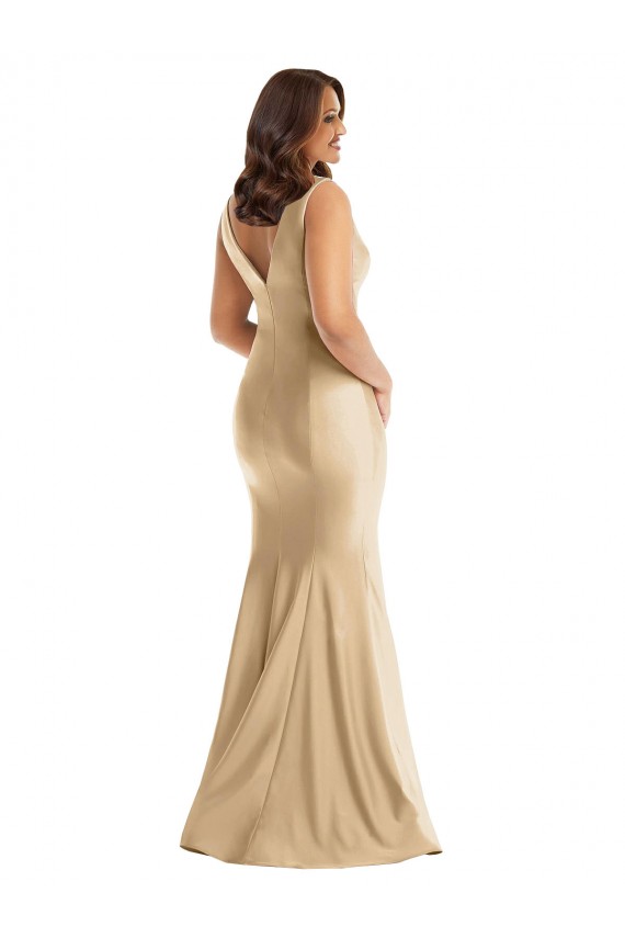 V-Back Soft Gold Mermaid V-Neck Long Formal Plus Size Evening Gown / Prom Dress / Bridesmaid Dress York
