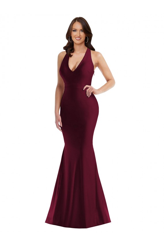 Open Back Burgundy Mermaid V-Neck Long Formal Plus Size Evening Gown / Prom Dress / Bridesmaid Dress York
