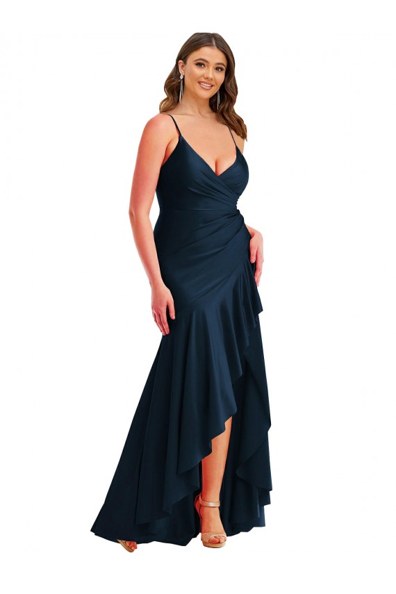 Dark Navy Mermaid Spaghetti Straps Long High Low Plus Size Evening Gown / Prom Dress / Bridesmaid Dress York