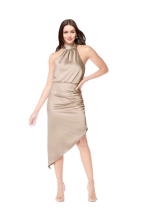 Champagne Pink A-Line Halter Neck Midi Length High Low Prom Dress / Bridesmaid Dress York