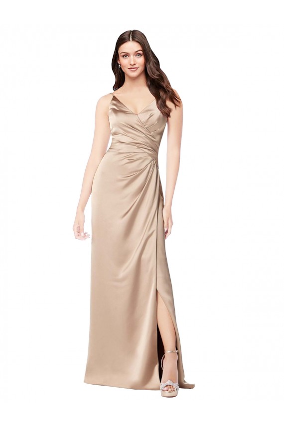 Low Back Champagne Pink A-Line V-Neck Long Formal Evening Gown / Prom Dress / Bridesmaid Dress York