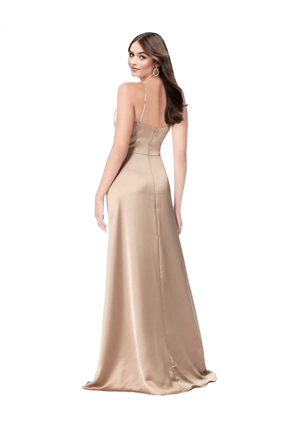 Low Back Champagne Pink A-Line V-Neck Long Formal Evening Gown / Prom Dress / Bridesmaid Dress York