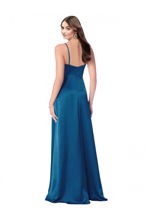 Low Back Peacock Blue A-Line Cowl Neck Long Formal Evening Gown / Prom Dress / Bridesmaid Dress York