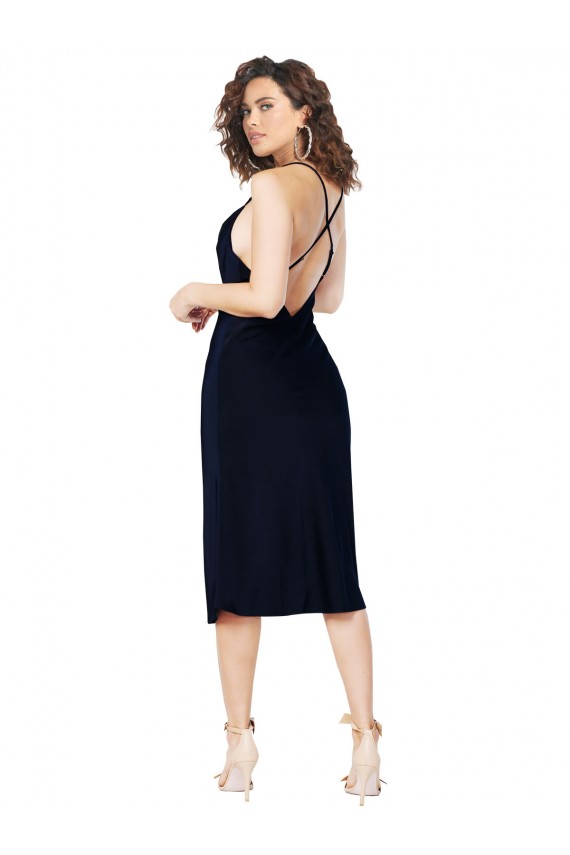 Open Back Dark Navy A-Line Cowl Neck Midi Length Formal Evening Gown / Prom Dress / Bridesmaid Dress York