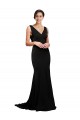 Low Back Black A-Line V-Neck Sweep Train Formal Evening Gown / Prom Dress / Bridesmaid Dress York
