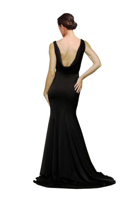 Low Back Black A-Line V-Neck Sweep Train Formal Evening Gown / Prom Dress / Bridesmaid Dress York