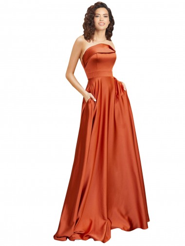Low Back Burnt Orange A-Line Round Neck Sweep Train Formal Evening Gown / Prom Dress / Bridesmaid Dress York