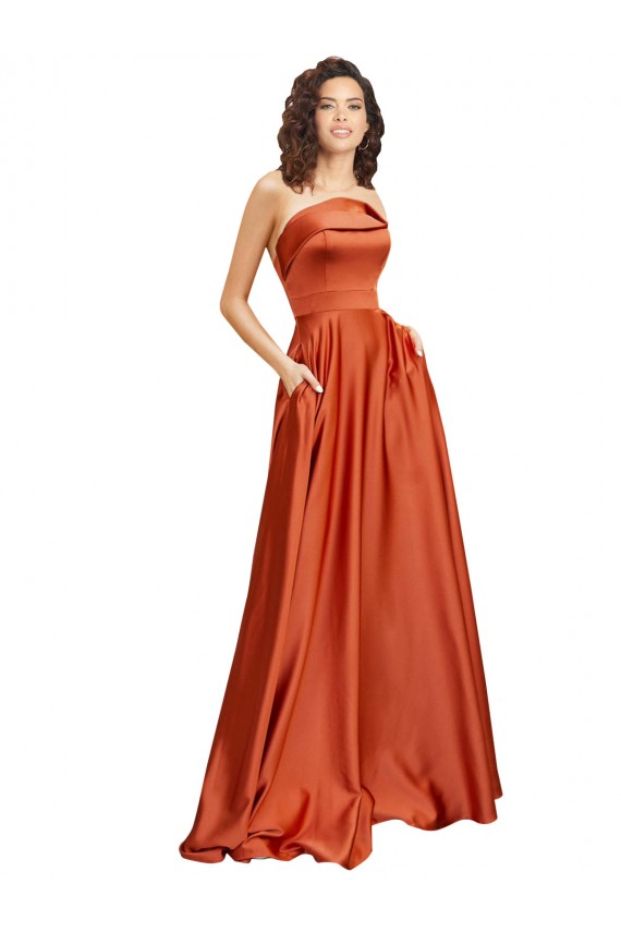 Low Back Burnt Orange A-Line Round Neck Sweep Train Formal Evening Gown / Prom Dress / Bridesmaid Dress York