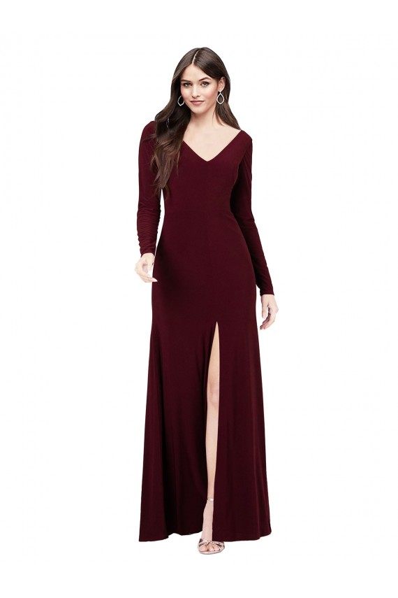 V-Back Burgundy Gold Sheath V-Neck Long Prom Dress / Bridesmaid Dress York