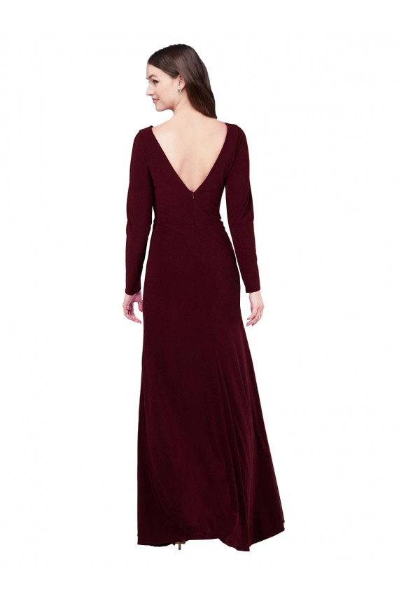 V-Back Burgundy Gold Sheath V-Neck Long Prom Dress / Bridesmaid Dress York