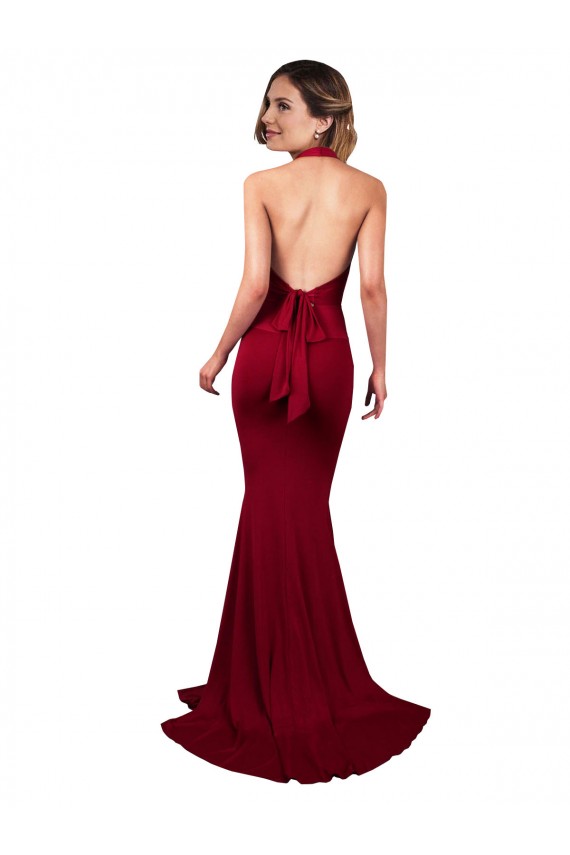 Open Back Burgundy Mermaid V-Neck Long Formal Evening Gown / Prom Dress / Bridesmaid Dress York