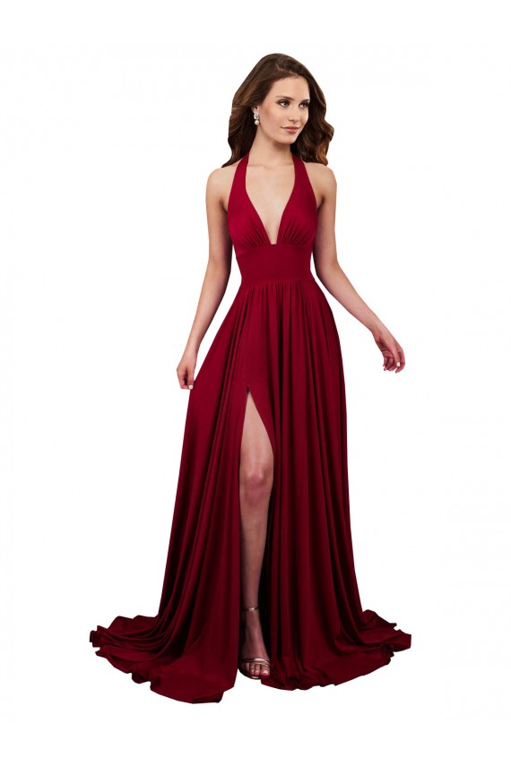 Open Back Burgundy A-Line V-Neck Long Black Tie Evening Gown / Prom Dress / Bridesmaid Dress York