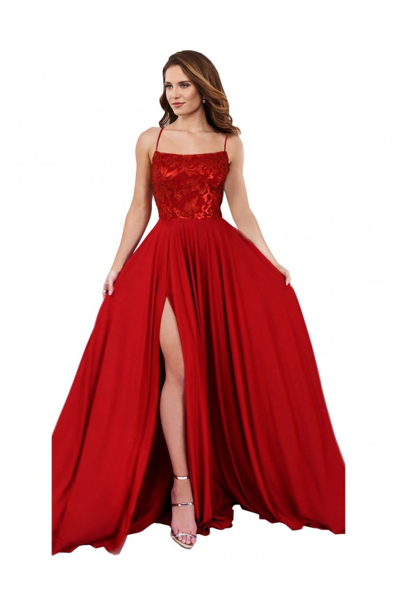 Open Back Red A-Line Square Neck Long Semi Formal Evening Dress / Prom Dress / Bridesmaid Dress York