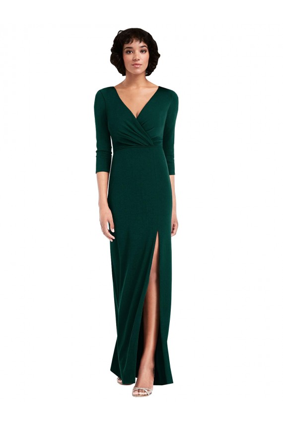 V-Back Dark Green Trumpet V-Neck Long Sleeves Long Formal Evening Gown / Prom Dress / Bridesmaid Dress York