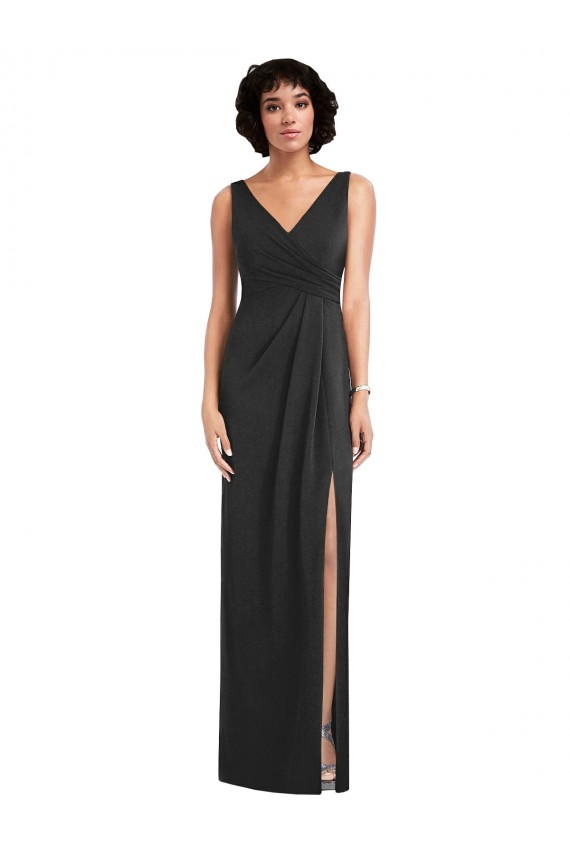 V-Back Black Sheath V-Neck Long Formal Evening Gown / Prom Dress / Bridesmaid Dress York