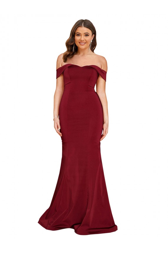 Burgundy Mermaid Off the Shoulder Long Formal Plus Size Evening Gown / Prom Dress / Bridesmaid Dress York