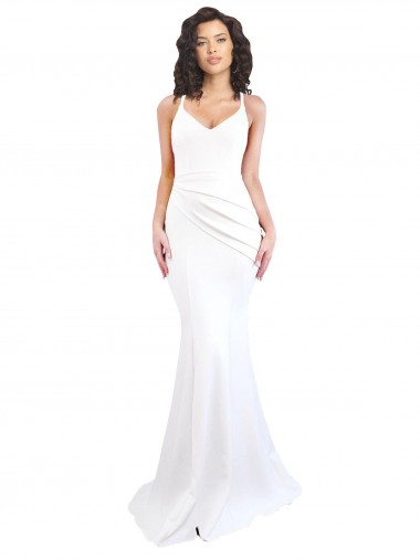 Low Back White Mermaid High Neck Long Black Tie Evening Gown / Prom Dress / Bridesmaid Dress York