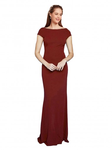 Keyhole Back Burgundy Mermaid Round Neck Long Formal Evening Gown / Prom Dress / Bridesmaid Dress York