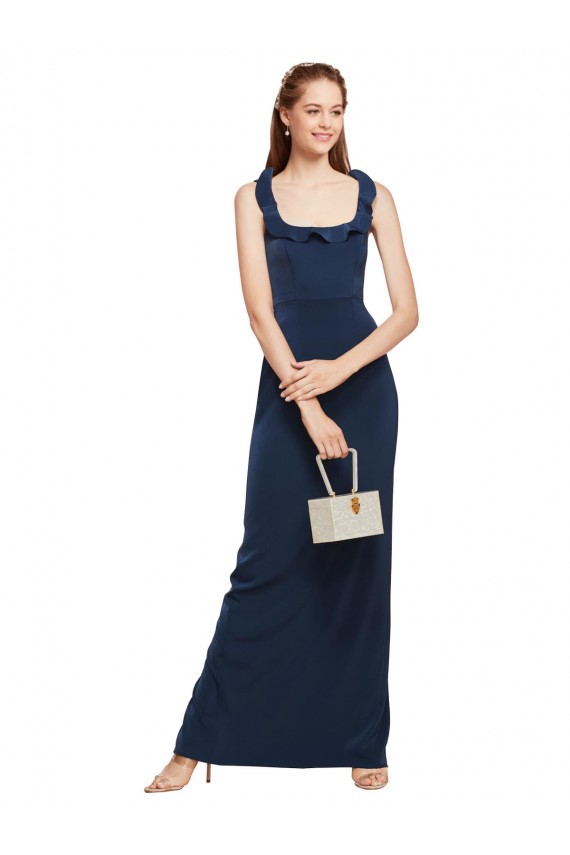 Low Back Dark Navy Sheath Scoop Neck Long Formal Evening Gown / Prom Dress / Bridesmaid Dress York