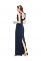Low Back Dark Navy Sheath Scoop Neck Long Formal Evening Gown / Prom Dress / Bridesmaid Dress York