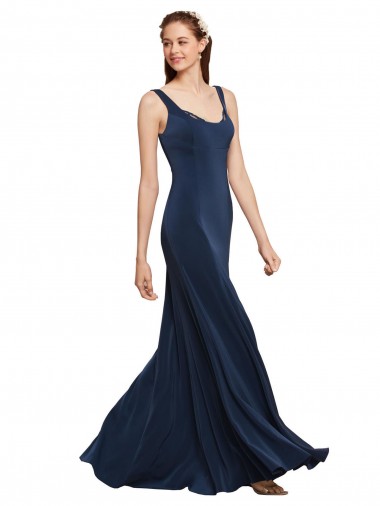 Low Back Dark Navy A-Line Round Neck Long Prom Dress / Bridesmaid Dress York