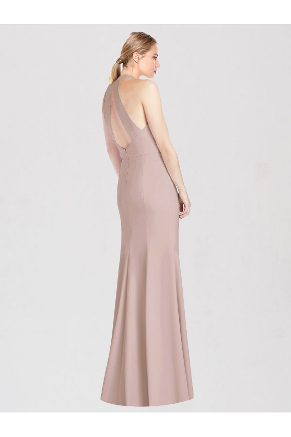 Open Back Dusty Pink Trumpet Halter Neck Long Semi Formal Evening Dress / Bridesmaid Dress York