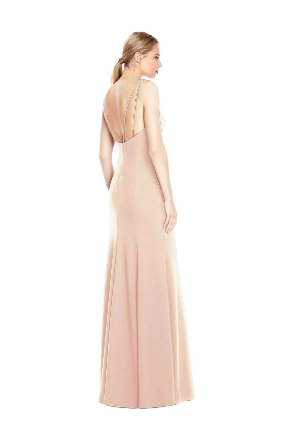 Open Back Nude Trumpet Bateau Neck Long Semi Formal Evening Dress / Prom Dress / Bridesmaid Dress York
