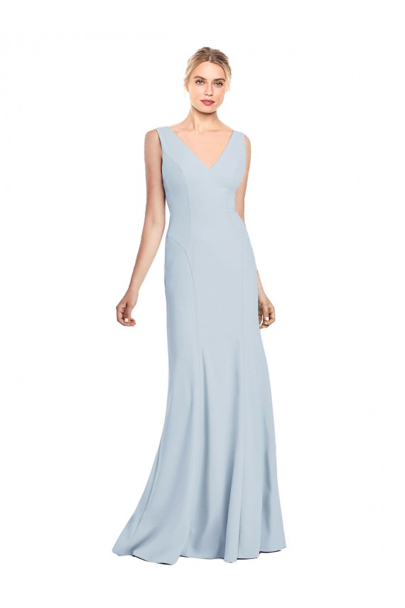 Low Back Light Sky Blue Trumpet V-Neck Long Bridesmaid Dress / Formal Dress York
