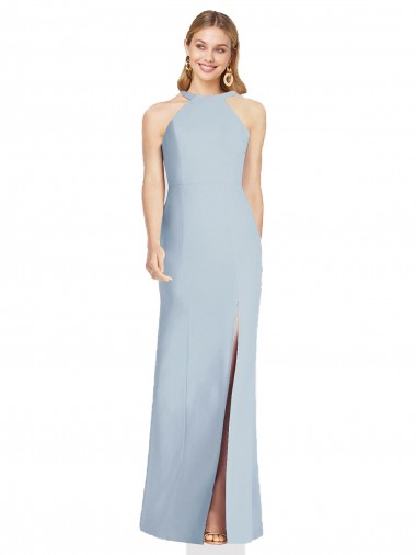 Open Back Light Sky Blue Trumpet High Neck Long Formal Evening Gown / Bridesmaid Dress York