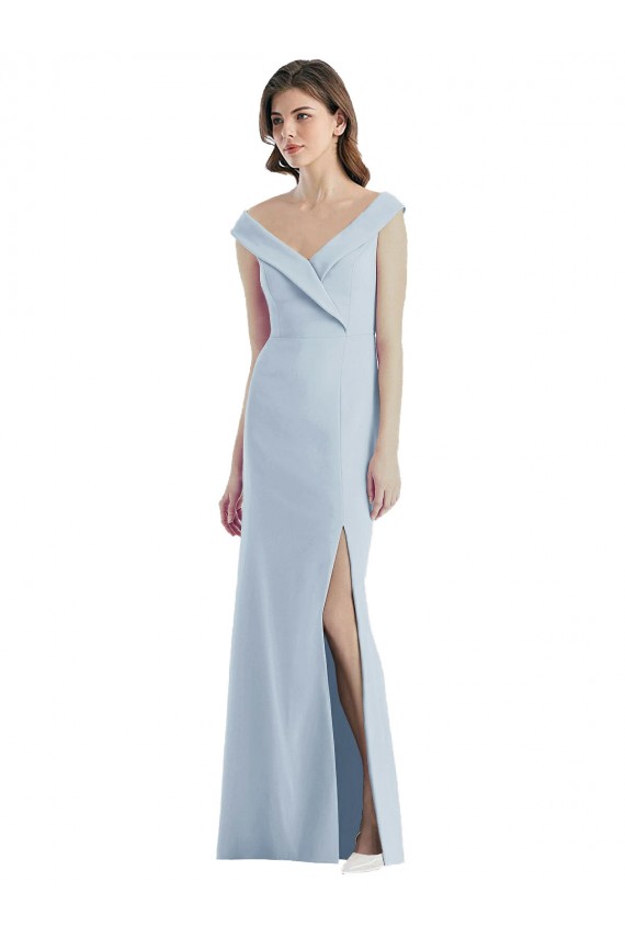 Light Sky Blue A-Line V-Neck Long Black Tie Evening Gown / Bridesmaid Dress York
