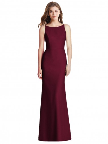 Open Back Burgundy Gold Trumpet Bateau Neck Long Semi Formal Evening Dress / Bridesmaid Dress York