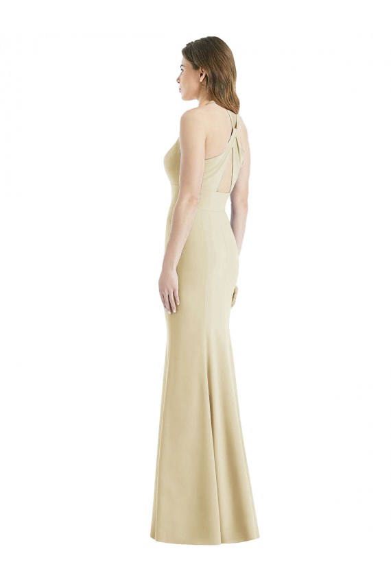 Open Back Champagne Trumpet Bateau Neck Long Semi Formal Evening Dress / Prom Dress / Bridesmaid Dress York