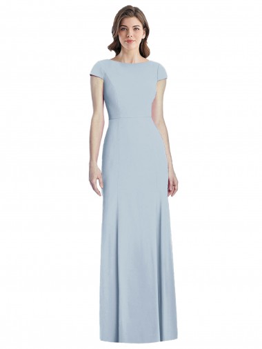 Open Back Light Sky Blue Trumpet Bateau Neck Long Formal Dress / Bridesmaid Dress York