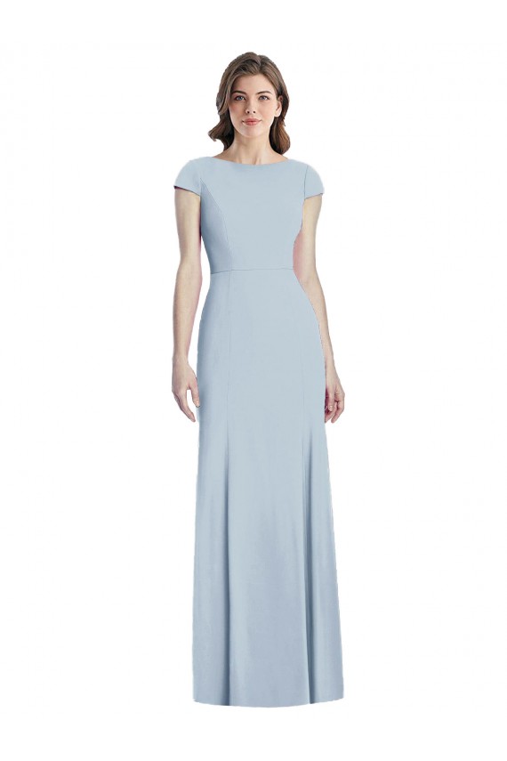 Open Back Light Sky Blue Trumpet Bateau Neck Long Formal Dress / Bridesmaid Dress York