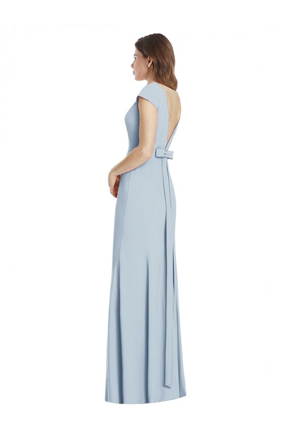 Open Back Light Sky Blue Trumpet Bateau Neck Long Formal Dress / Bridesmaid Dress York
