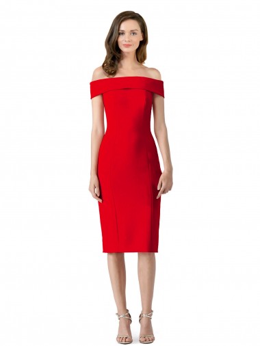 Red Sheath Off the Shoulder Cocktail Length Formal Evening Gown / Prom Dress / Bridesmaid Dress York