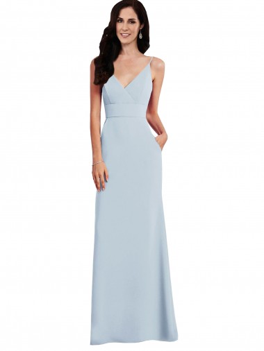 V-Back Light Sky Blue Trumpet V-Neck Long Formal Dress / Bridesmaid Dress York
