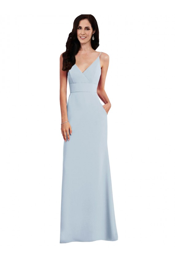 V-Back Light Sky Blue Trumpet V-Neck Long Formal Dress / Bridesmaid Dress York