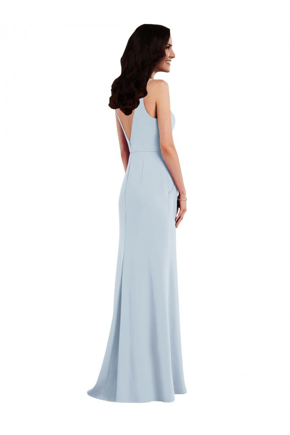 V-Back Light Sky Blue Trumpet V-Neck Long Formal Dress / Bridesmaid Dress York