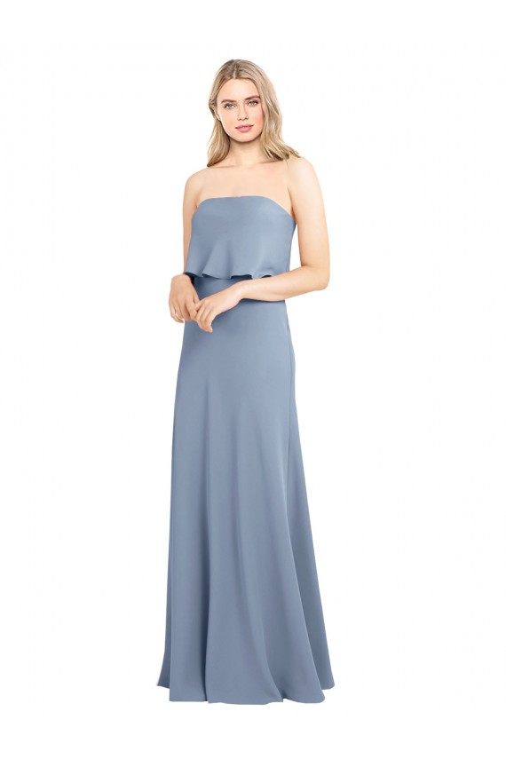 Smoke Blue Sheath High Neck Long Formal Dress / Bridesmaid Dress York