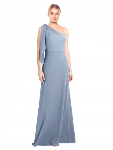 Smoke Blue Sheath One Shoulder Long Formal Dress / Bridesmaid Dress York