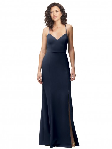 Open Back Dark Navy Sheath High Neck Long Formal Evening Gown / Prom Dress / Bridesmaid Dress York