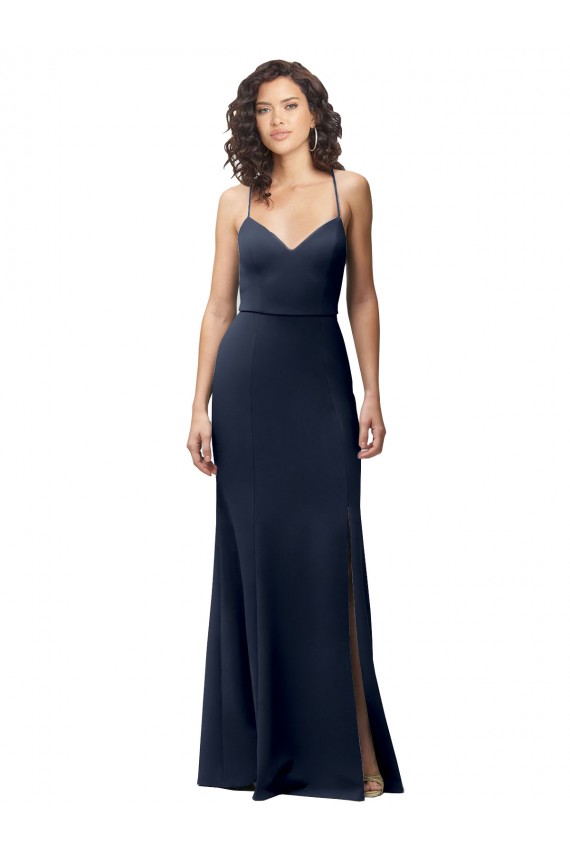 Open Back Dark Navy Sheath High Neck Long Formal Evening Gown / Prom Dress / Bridesmaid Dress York