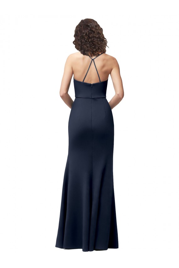 Open Back Dark Navy Sheath High Neck Long Formal Evening Gown / Prom Dress / Bridesmaid Dress York
