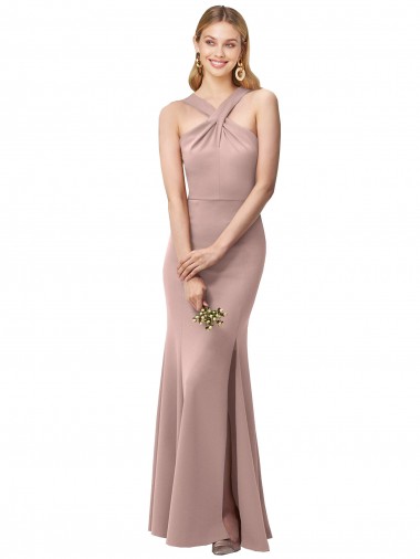 Open Back Dusty Pink Sheath High Neck Long Prom Dress / Bridesmaid Dress York