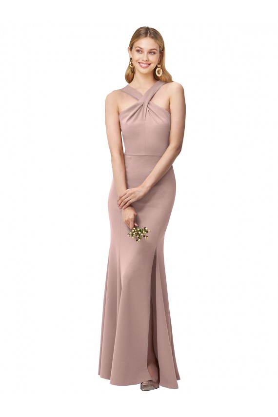 Open Back Dusty Pink Sheath High Neck Long Prom Dress / Bridesmaid Dress York