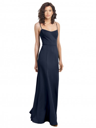 Low Back Dark Navy Sheath Scoop Neck Long Formal Dress / Bridesmaid Dress York