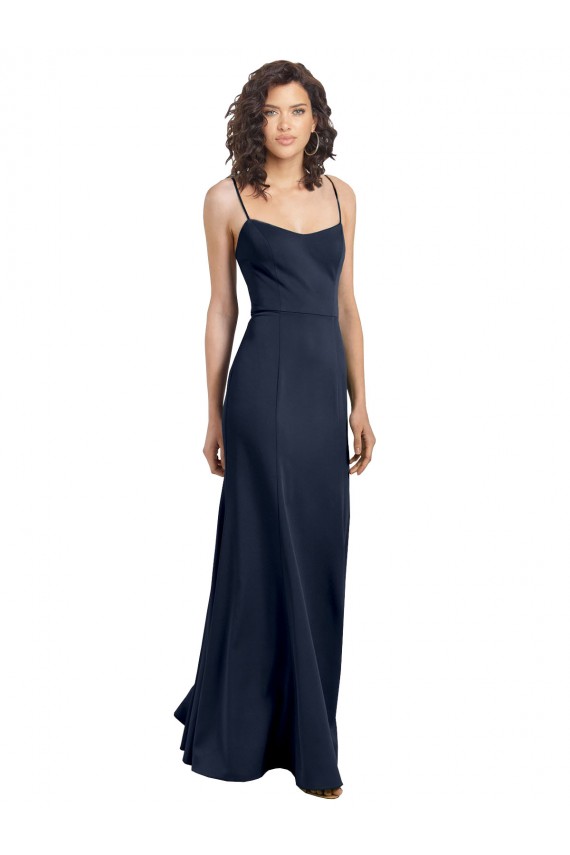Low Back Dark Navy Sheath Scoop Neck Long Formal Dress / Bridesmaid Dress York