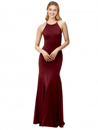 Open Back Burgundy Gold Mermaid High Neck Long Formal Evening Gown / Prom Dress / Bridesmaid Dress York