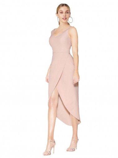 V-Back Mauve Mermaid High Neck Knee Length High Low Evening Gown / Prom Dress / Bridesmaid Dress York